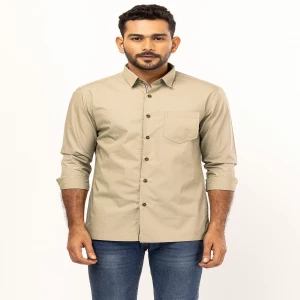 Beige Cotton Casual Fusion Shirt